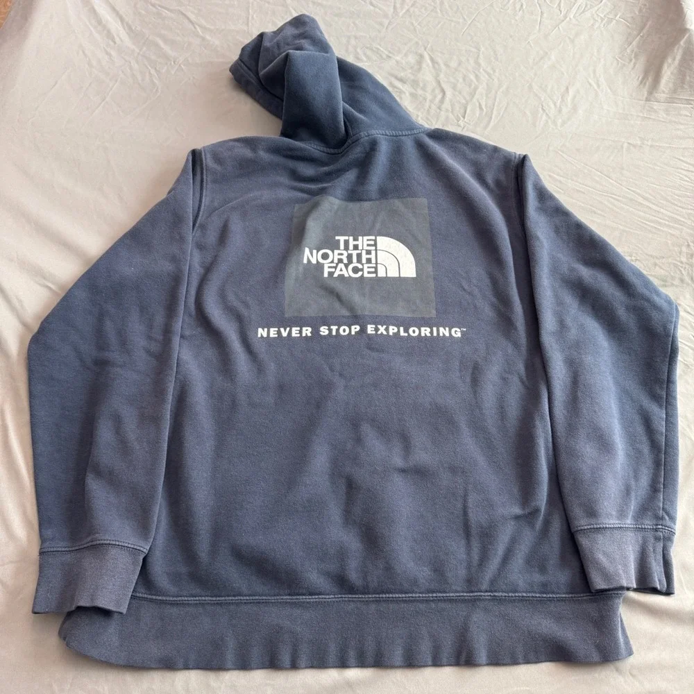 The North Face Pullover Hoodie Mens XL Navy Blue‎ Fleece Never Stop Exploring